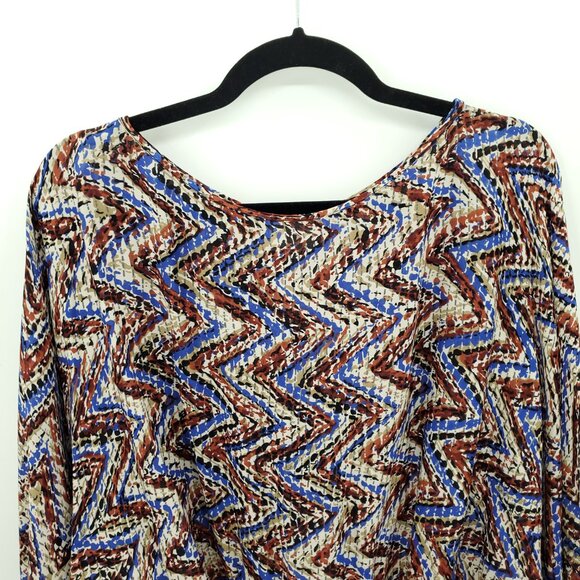 Parker 100% Silk Geometric Printed Balloon Sleeve Mini Dress Batwing Sz M Multi - Picture 4 of 15